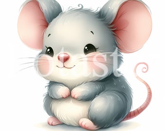 Watercolor Mouse Clipart, Baby Mice Art (Commercial Use)