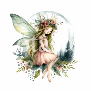 7 Forest Fairy Clipart Green Fairies Clipart Printable Watercolor clipart watercolor fairy high quality digital download paper craft junk