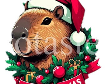 Christmas Capybara Clipart, Holiday Cartoon (Commercial Use, Digital Download)