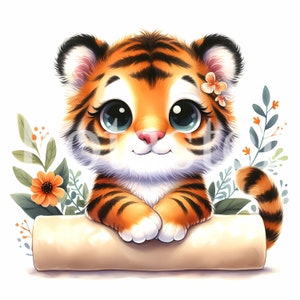 5 Aquarell Tiger Aquarell niedlich Aquarell Aquarell Aquarell Aquarell Tiger Baby Tiger Geschenk für Kinder sofortiger Download kommerzieller Nutzung