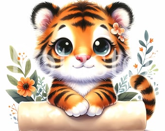 5 Cute tiger clipart tiger watercolor clipart cute watercolor aquarel tiger baby tiger gift for kids instant download commercial use