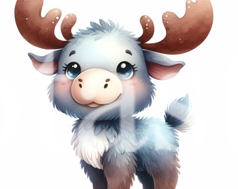 Moose Watercolor Clipart Set, Nursery Art (Digital Download)