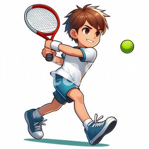 Junge Tennis Player Clipart Junge Tennis Player Clipart Tennis Illustration Junge Sport harter Junge kommerzielle Nutzung sofort download
