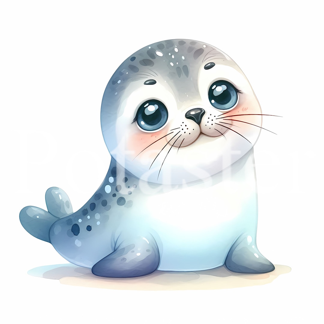 Baby Seal Watercolor Clipart, Nursery Art (commercial Use, Instant