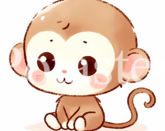 5 Cute monkey clipart monkey watercolor clipart cute watercolor aquarel monkey baby monkey gift for kids instant download commercial use