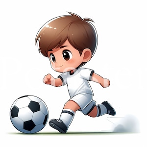 Niño jugador de fútbol Clipart niño jugador de fútbol Clipart fútbol ilustración niño deportes niño camisa blanca uso comercial descarga inmediata