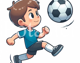 少年サッカー選手のクリップアート、スポーツイラスト（商用利用、デジタルダウンロード）