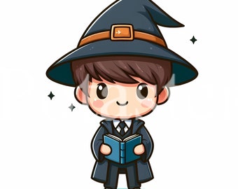 Watercolor Wizard Boy Clipart: Fairy Tale Graphics (Digital Download)
