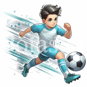 Jongen voetballer clipart jongen voetbal speler clipart voetbal jongen sport jongen lichtblauw shirt commercieel gebruik onmiddellijke download