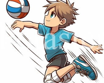 男子バレーボール選手のクリップアート：漫画スタイル（PNG、商用利用可）