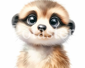Watercolor Meerkat Clipart, Baby Animal Art (Commercial Use)