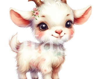 Watercolor Baby Goat Clipart, Nursery Art (Instant Download)