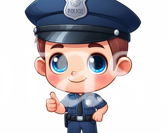 Boy Police Officer Clipart, Cartoon PNG (Digital Download