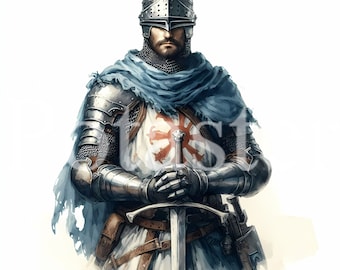 Watercolor Medieval Knight Clipart Set (Digital Download)