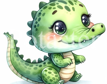 Cocodrilo en acuarela, arte de caimán (descarga digital)