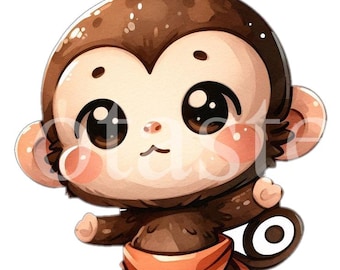 Watercolor Monkey Clipart, Baby Monkey PNG (Commercial Use)