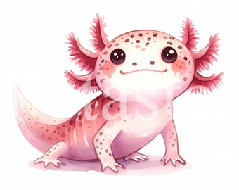 Watercolor Axolotl Clipart: Kids Illustration (Digital Download)