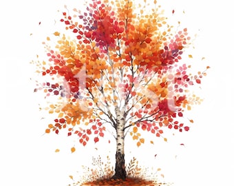 Autumn Oak Tree Watercolor Clipart Set (Digital Download)