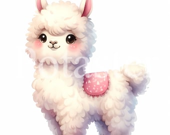 Watercolor Llama Clipart Set, Nursery Art (Commercial Use) (Digital Download)