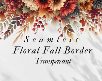Floral Fall Seamless Border: Autumn Flowers PNG Clipart (Digital Download)