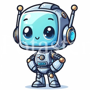 5 Cute Little Robots Clipart Cartoon Robot boy robot cute robot Printable cartoon clipart High Quality Digital download Paper crafts junk