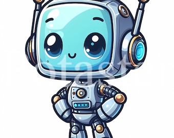 Robot Clipart, Cartoon Style Graphics (Digital Download)