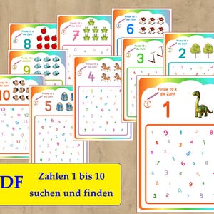 Search and find numbers 1-10, daycare worksheets PDF, +FREE b/w sheets, printable template, preschool kindergarten school, learning numbers