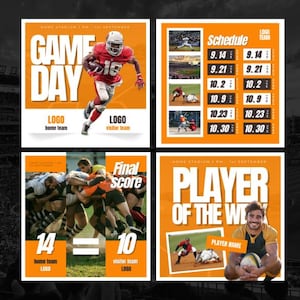 Professional Sports Team Canva Instagram Templates - 4 Graphics - Gameday, Offer, Schedule, etc - Football, Rugby, Lacrosse, Basketball
