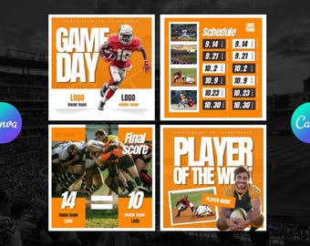 Professional Sports Team Canva Instagram Templates - 4 Graphics - Gameday, Offer, Schedule, etc - Football, Rugby, Lacrosse, Basketball