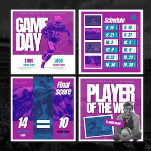 Professional Sports Team Canva Instagram Templates - 4 Graphics - Gameday, Offer, Schedule, etc - Football, Rugby, Lacrosse, Basketball