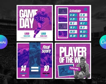 Professional Sports Team Canva Instagram Templates - 4 Graphics - Gameday, Offer, Schedule, etc - Football, Rugby, Lacrosse, Basketball