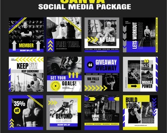 Gym Fitness Instagram Bundle, Social Media Gym Templates Pack, Gym Instagram Template, Post, Personal Trainer, Fitness Coach