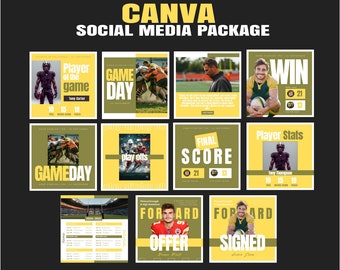 Sportteam Instagram-sjablonen in Canva - 11 afbeeldingen - Speeldag, kalender, ... - American Football, Rugby, Basketbal