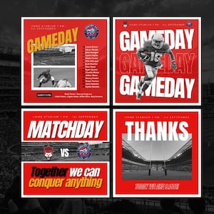 Professional Sports Team Canva Instagram Templates - 16 Graphics - Gameday, Offer, Schedule, etc - Football, Rugby, Lacrosse, Basketball