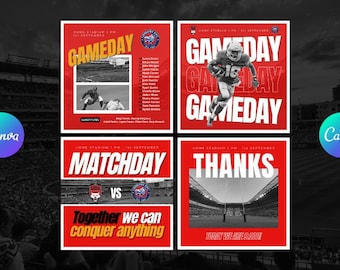 Professional Sports Team Canva Instagram Templates - 16 Graphics - Gameday, Offer, Schedule, etc - Football, Rugby, Lacrosse, Basketball