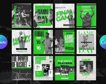 Sportteam Instagram-sjablonen op Canva - 12 afbeeldingen - wedstrijddag, score, ... - American Football, rugby, basketbal