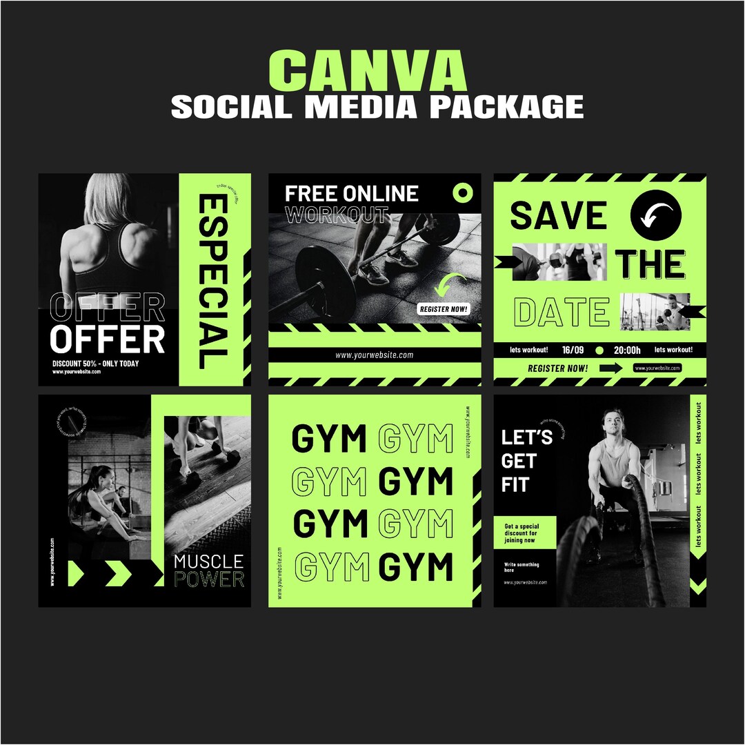Gym Fitness Instagram Bundle, Social Media Gym Templates Pack, Gym ...