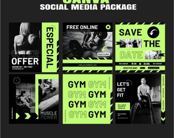 Gym Fitness Instagram Bundle, Social Media Gym Templates Pack, Gym Instagram Template, Post, Personal Trainer, Fitness Coach
