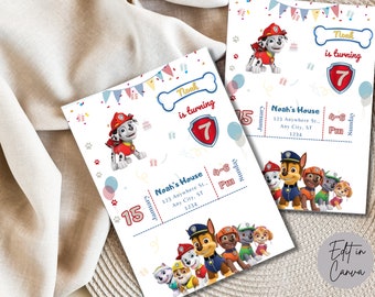 Faire-part d'anniversaire Pat' Patrouille, modèle d'invitation modifiable, modèle d'anniversaire pour enfants, téléchargement immédiat