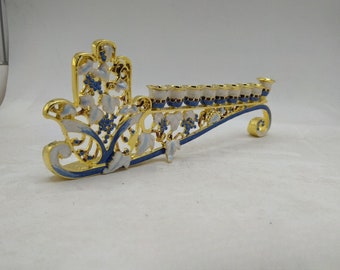 Crystal-Adorned Menorah, Hanukkah Gold Candelabrum, Blue Jewel Candle Holder, Decorative Judaica