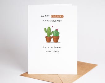 Personalised 9th Anniversary Card, Pottery Milestone, Nine Years