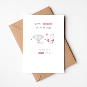 2nd Anniversary Card, Cotton Milestone: I'll Always Fancy The Pants Off You Knickers & pink sock