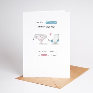 2nd Anniversary Card, Cotton Milestone: I'll Always Fancy The Pants Off You Knickers & blue sock