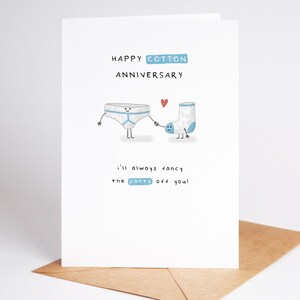 2nd Anniversary Card, Cotton Milestone: I'll Always Fancy The Pants Off You Y-fronts & blue sock