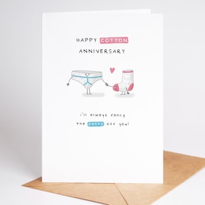 2nd Anniversary Card, Cotton Milestone: I'll Always Fancy The Pants Off You Y-fronts & pink sock