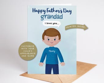 Personalised Father's Day Card For Grandad, Grandpa, Grampa - Customisable Child Illustration