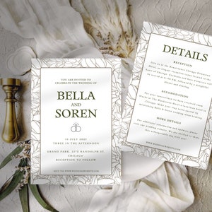 Victorian Wedding Invitation Suite, Modern Minimal Invite Set with Details Card, Modern QR Code Rsvp, Editable Digital Templates Bundle