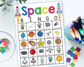 30 Space Printable Bingo Cards, Bingo for Kids, Space Bingo, Party Game for Kids, Outer Space Class Game