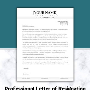 Professional Letter of Resignation Template Two Week Notice Termination Letter Job Resignation Notice Period Letter Quitting Letter image 2