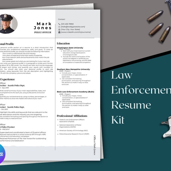 Law Enforcement Resume Template Bundle, Canva Digital Templates, Perfect for Job Application & Career Advancement, Bonus Interview Guide